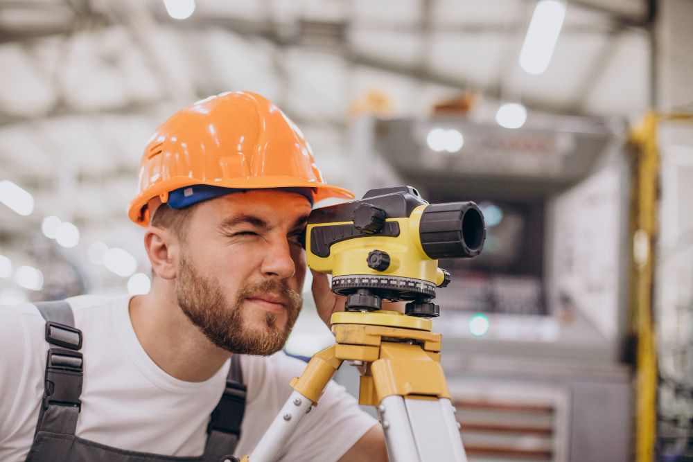 Man looking through a total station
